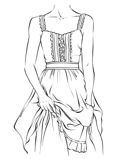 【绘画素材】画一组荷叶边连衣裙褶皱线稿_素材_连衣裙_荷叶边_线稿