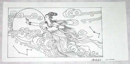求素描嫦娥奔月白描画,越多越好