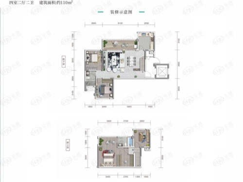 正黄翡翠堂4室2厅2卫户型图 - 宜宾乐居