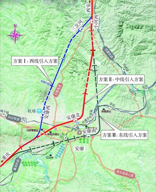 在安康新区北区北侧平行于北环路北侧东西向新设安康北站,出站后跨越