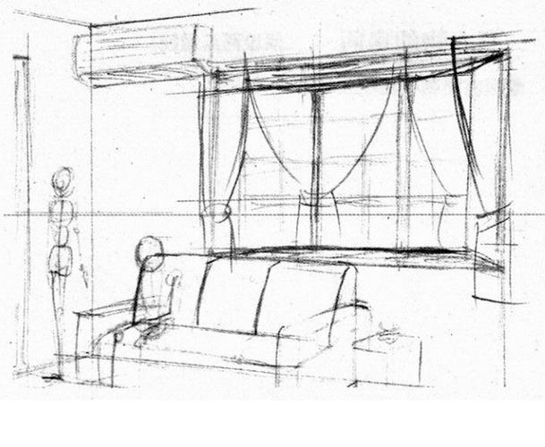 进阶手绘—透视-19.两点透视:绘制室内(没有人物的房间)