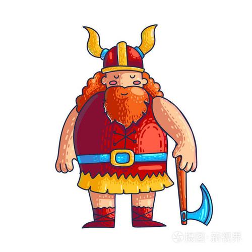 中世纪斯堪的纳维亚野蛮人. 电子电脑游戏孤立的扁平人物. 彩色插图