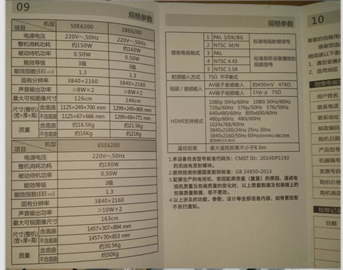 这是创维50e6200的说明书,但说明书中在hdmi参数中有一段字体很小的