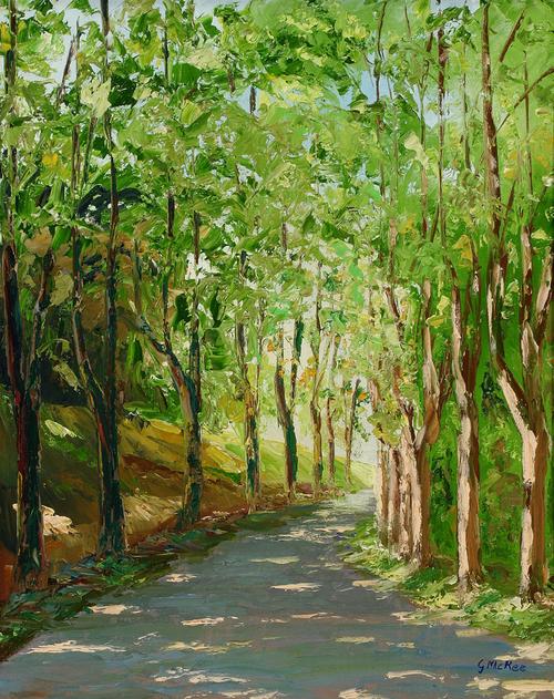 树林小路风景油画