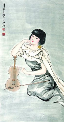 当代著名国画家 白伯骅作品《回眸一笑百媚生》写意人物画