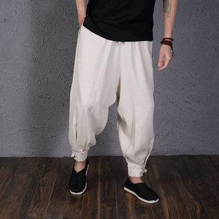 夏季亚麻阔腿裤男宽松大码泰国裤子灯笼裤旅游沙滩裤尼泊尔掉档裤