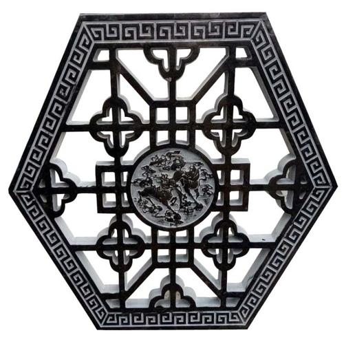 青石透雕石窗仿古石雕窗户定制园林古建筑浮雕花草镂空窗棂老花窗