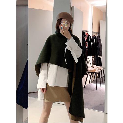 自制高级感cos风双色不规则两面绿色高领套头斗篷围巾披肩外套女