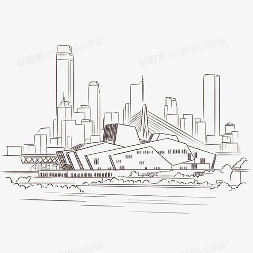 手绘线稿重庆大剧院免抠元素