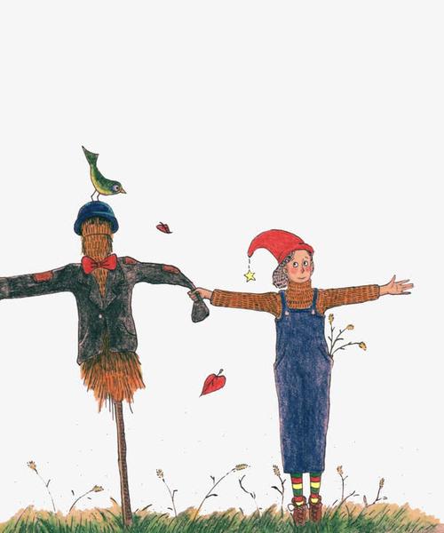 关键词 : 女孩,背带裤,帽子,稻草人,牵手,手绘,卡通,简图