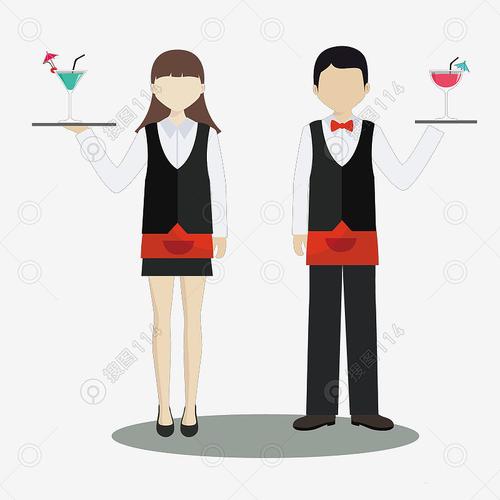 托盘男生女生卡通服务员人物