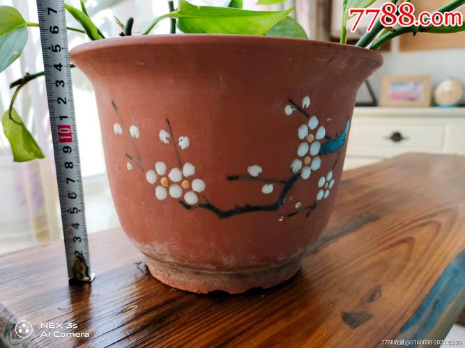 文革时期七八十年代怀旧古董老物件紫砂老花盆梅花盆.