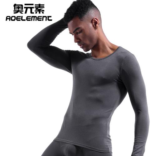 奥元素男士保暖内衣秋衣男莫代尔基础单件背心薄款上衣圆领紧身修身