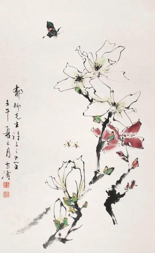 国画玉兰迎春