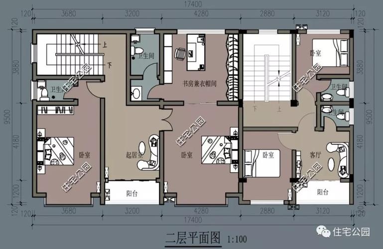 8×17米实用双拼户型,临街宅基地建房首选