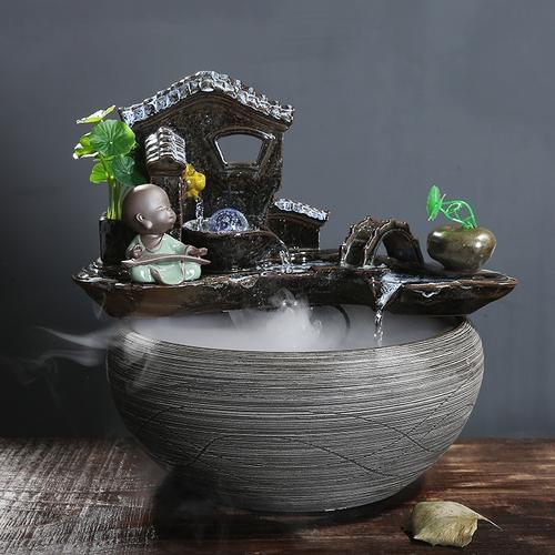 陶瓷流水喷泉招财风水轮摆件家居客厅加湿器鱼缸饰品开业乔迁礼品