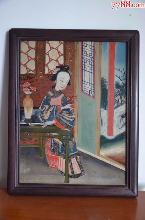 晚清民国美女纹玻璃画
