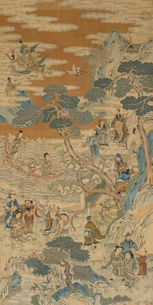 0243 清十九世纪 缂丝八仙庆寿图立轴