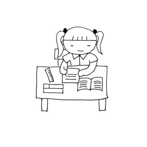 可爱女生图片,写作业的乖乖女孩简单画 - 育才简笔画
