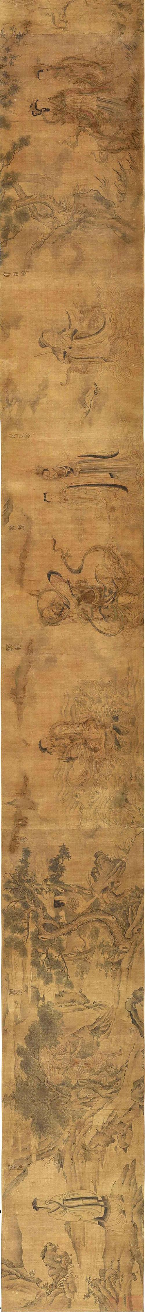 李公麟《屈原九歌图卷》(传),绢本手卷,水墨设色,32.1 x467.4厘米.