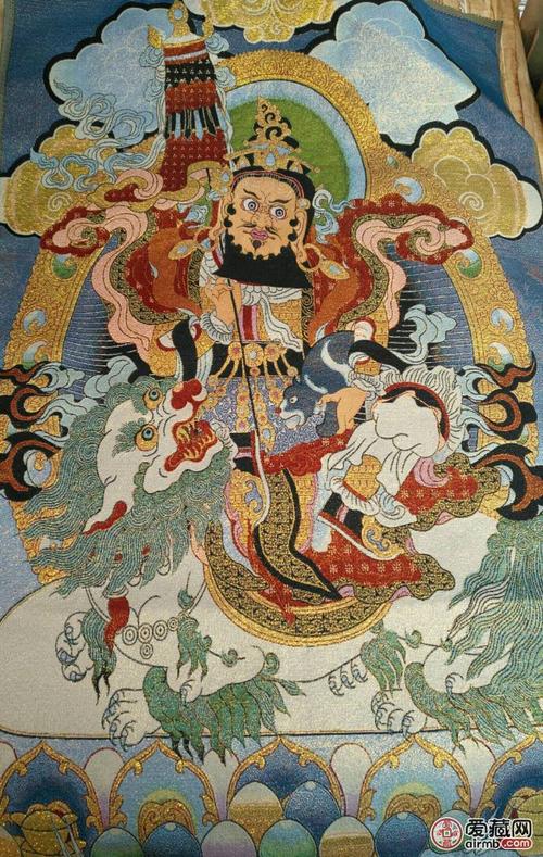 藏传精美织锦唐卡财宝天王唐卡『特性』:布画精工金丝