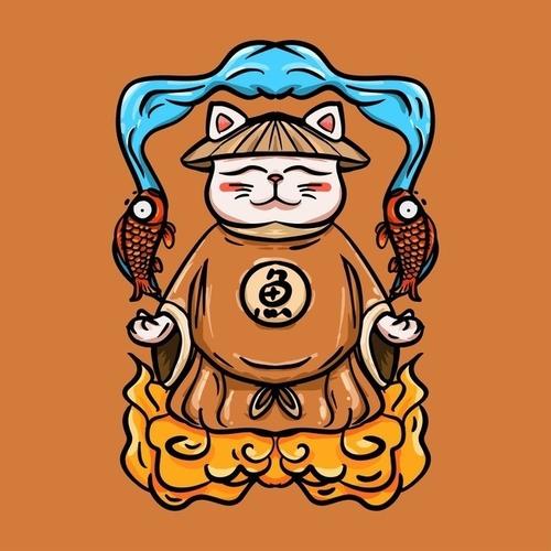 招财猫国潮插画,主题为招财猫,可用作卡通猫咪,卡通猫,国潮插画,动漫