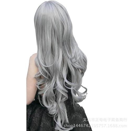 cos假发 深灰色长卷发女 80cm灰色卷wig 速卖通热卖现货批发