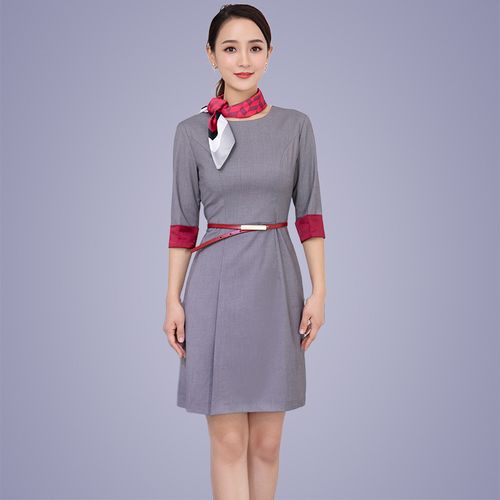红土航空空姐制服新品中袖七分袖职业装连衣裙女秋美容院工作服新
