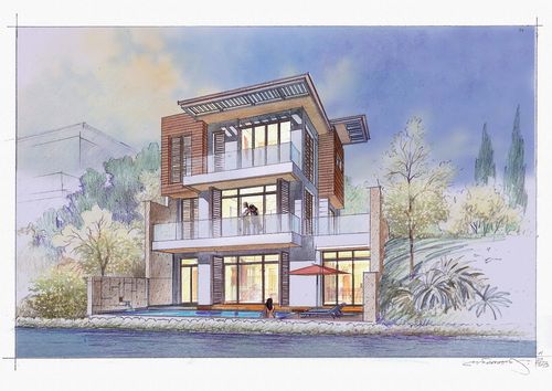 ▼别墅手绘 hand drawingvillas独栋别墅03▼会议中心立面图