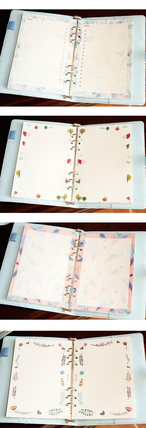 手帐内页 活页6孔手账本彩色内芯替换纸本芯 网格横线月周每日计