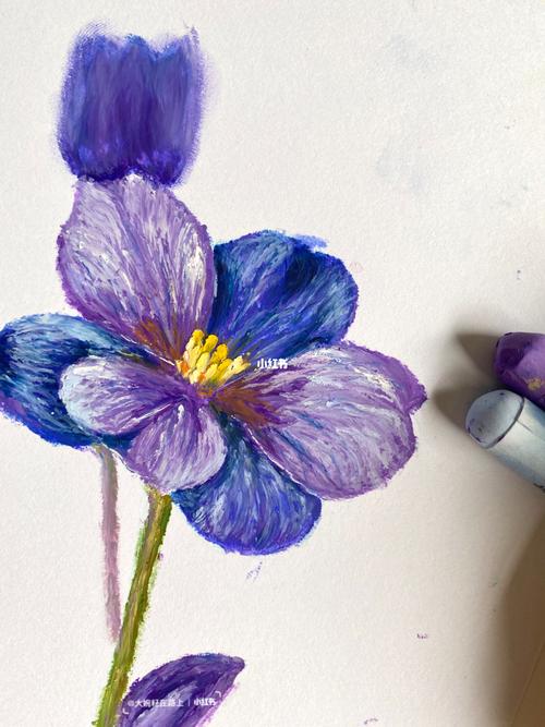 油画棒花卉|盛开的蓝紫色郁金香93_油画棒_郁金香_花卉_直播_临摹