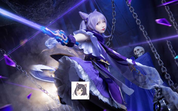 原神绝美cosplay,甘雨黑色史莱姆引人注目,刻晴展示屁