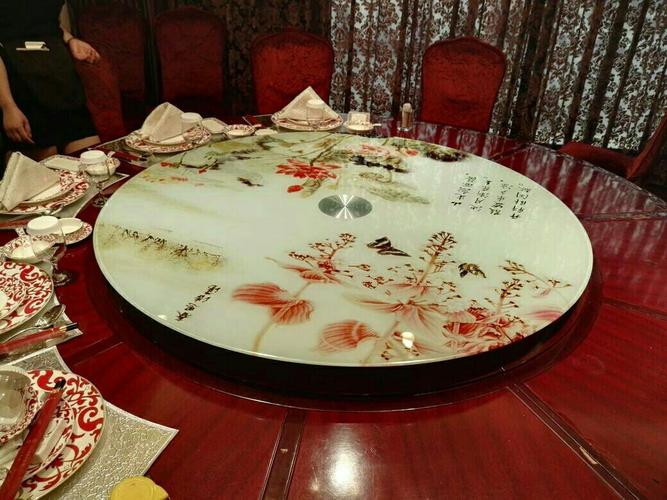 钢化玻璃彩色大圆桌面酒店饭店餐馆餐桌餐台面家用园圆形圆盘转盘