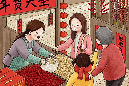 人像外国老人小年购买年货插画
