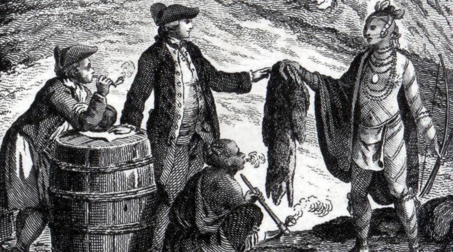 (殖民者和原住民进行皮毛交易)