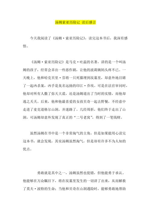 汤姆索亚历险记读后感言