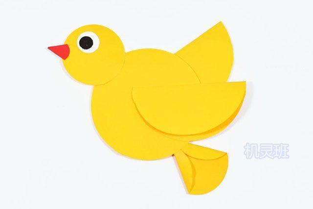 简单儿童剪纸拼贴画树上的小鸟步骤图解