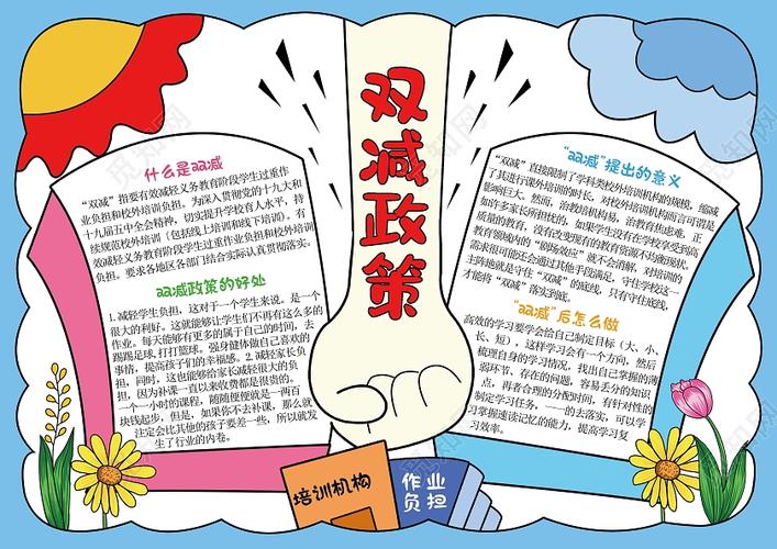 双减政策小报教育校园学生双减减负手抄报模板
