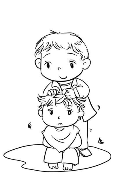 剪落头发到地上简笔画