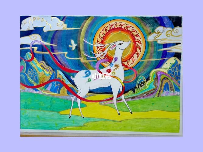 《九色鹿》原创(附过程图)_绘画_画画_文化_绘画