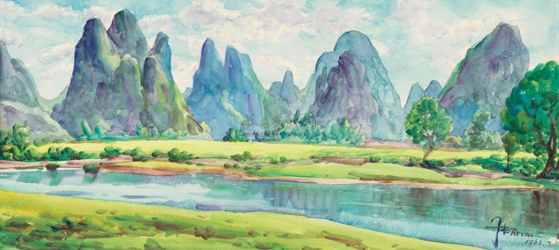 16391962年作桂林山水水彩纸本