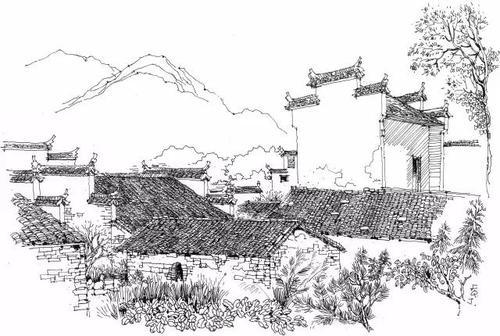 徽州古建筑速写简笔画