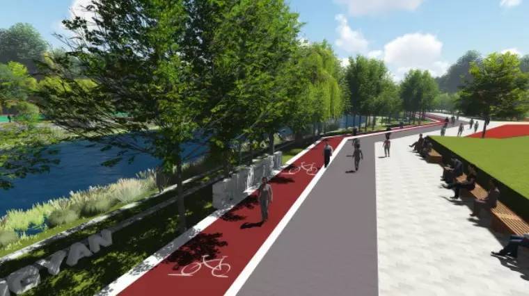 公园内自行车道效果图