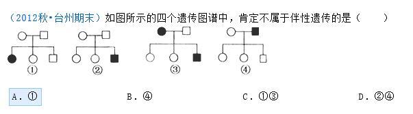 如图所示的四个遗传图谱中,肯定不属于伴性遗传的是