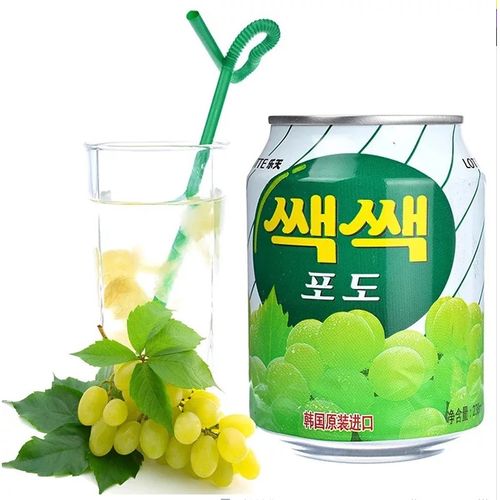 韩国食品进口饮料乐天粒粒果肉葡萄汁238ml果汁12瓶 箱