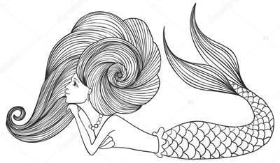 44张线条美人鱼纹身手稿素材图片