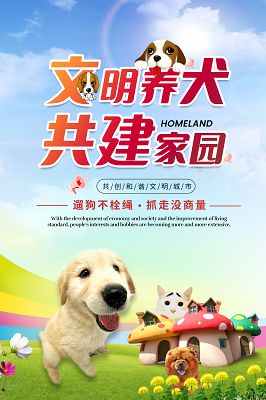 文明养犬 社会道德 海报绿色插画倡导文明养犬宣传栏蓝色卡通文明养狗