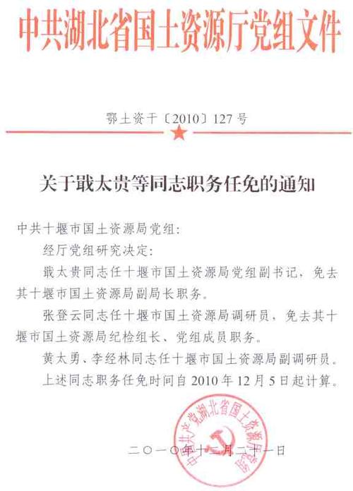 中共湖北省国土资源厅党组文件鄂土资干2010127号