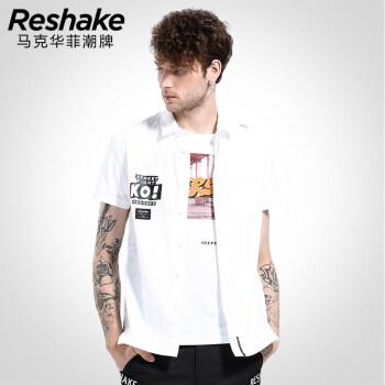 马克华菲型格reshake短袖衬衫男士潮牌印花短袖衬衫印花3162316017 漂