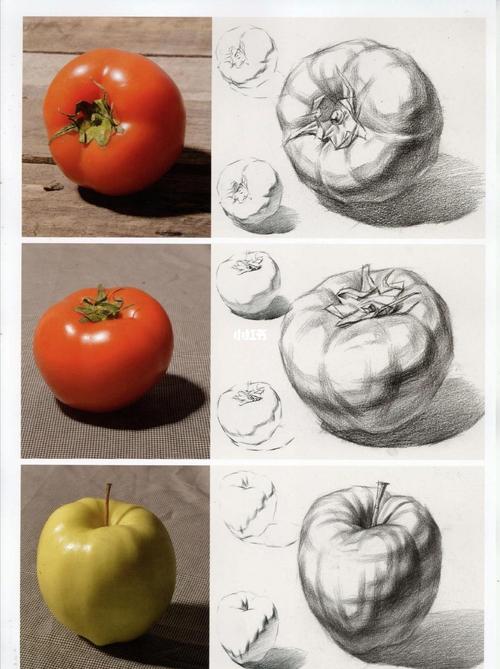 水果静物素描临摹结构解析写生墨画苹果梨_苹果_临摹_素描_写生_水果